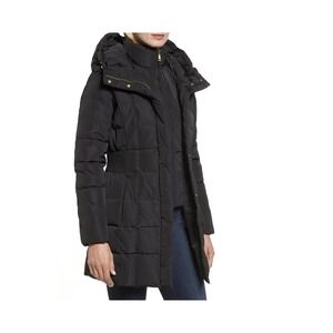 Cole‎ Haan Signature Down Fill Black Hooded Puffer Coat Full Zip Women's XS